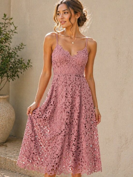 Astr Dresses & Skirts - ASTR the Label Lace Midi Dress Pink Spaghetti Strap Fit Flare Boho Size S